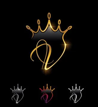 Golden Crown Monogram Initial Letter V Stock Illustration
