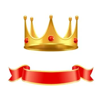 Golden Crown with Ruby Gem and Silk Curl Ribbon 스톡 일러스트