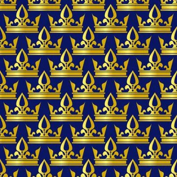 Golden crowns blue vector seamless pattern イラスト素材