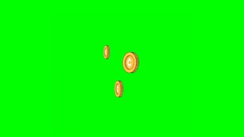Golden Crypto Token Floating Upward on Green Background Vidéo 333315924