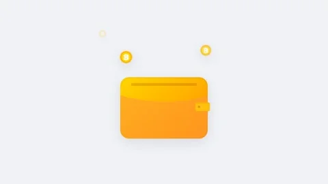 Golden Crypto Wallet with Floating Digital Coins Transaction Animation Видео 346202260