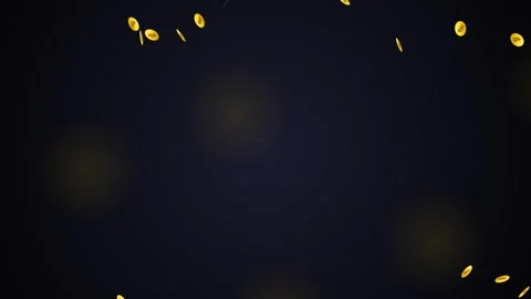 Golden cryptocurrency coins falling down against a dark background Stock Footage 346739520