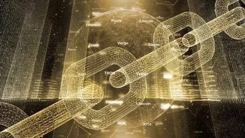 Golden cryptourrency sphere in digital city Video stock 101929031