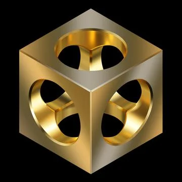 Golden cube. 3D render. Gold symbol isolated. Luxury 3D jewelry. Stock Illustration