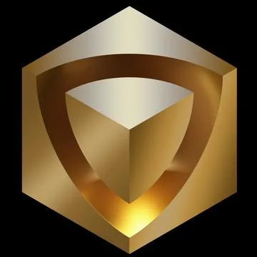 Golden cube. 3D render. Luxury jewelry. Template for bisnes. Stock Illustration