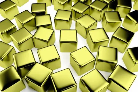 Golden cube in the crowd of scattered cubes Illustrazione stock