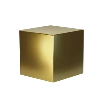 Golden cube isolated on white background. Design element of 3d box gold color イラスト素材