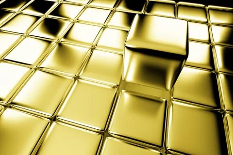 Golden cube standing out in crowd Stock Illustration