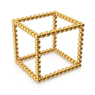 Golden Cube Structure Geometric Form Rendered with Spheres Stock Illustration