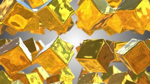 Golden Cubes Falling Animation. Reflective Golden Cubes. 4K Stock Footage 278099883