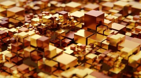 Golden cubes with random height position Stock Illustration