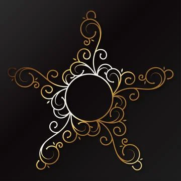 Golden curled star pattern on black background Stock Illustration