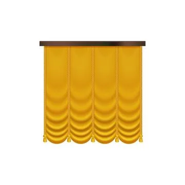 Golden curtains for opera or comedy show interior, 3D vintage gold silk drapery Stock Illustration
