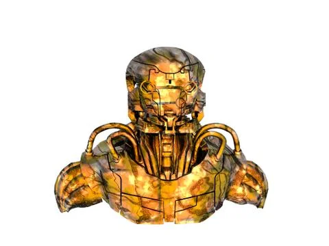 Golden cyborg with cables and technology Stock Illustration
