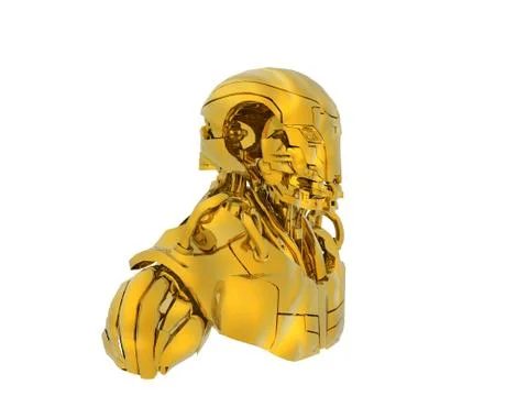 Golden cyborg with cables and technology Stock Illustration