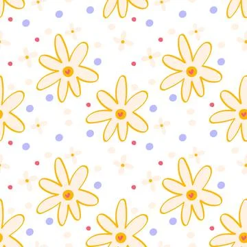 Golden Daisy Seamless Pattern with Soft Pastel Colors Boho Floral Digital P.. Illustrazione stock