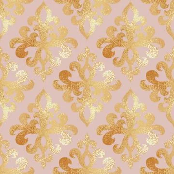 Golden damask pattern. Seamless vector background with ornament. Imitation of Stock Illustration