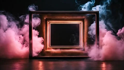 Golden, dark frames in the center, with slowly moving dry ice smoke around it 動画素材 273953391