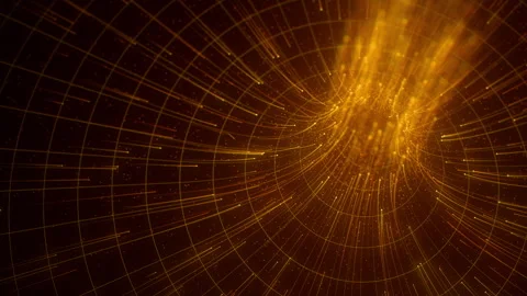 Golden Data Grid Curves Into A Bright Futuristic Vortex With Radial Light Trails Stock Footage 339072120