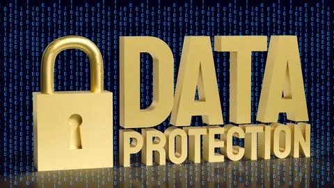 Golden Data Protection Padlock for Digital Cybersecurity Concept 3d render. Illustrazione stock