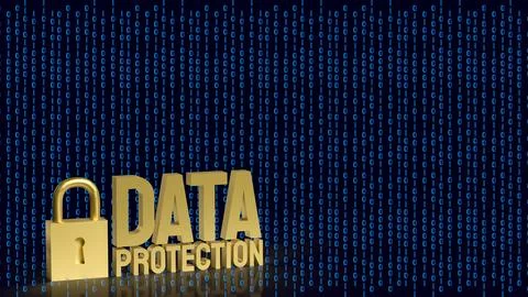 Golden Data Protection Padlock for Digital Cybersecurity Concept 3d render. Stock Illustration