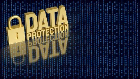 Golden Data Protection Padlock for Digital Cybersecurity Concept 3d render. Illustrazione stock