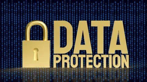 Golden Data Protection Padlock for Digital Cybersecurity Concept 3d render. Illustrazione stock