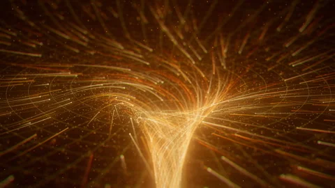 Golden Data Streams Rise Into A Bright Vortex Shaped Like A Futuristic Energy Stock Footage 340962383