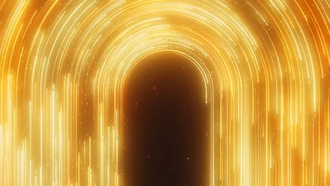 Golden Data Trails Form A Bright U Turn Arch In Futuristic Technology Space. Stock Footage 337940864