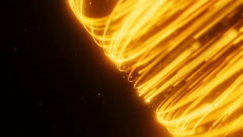 Golden Data Trails Twist Along A Diagonal Futuristic Light Path With Particles. Stock Footage 338069345