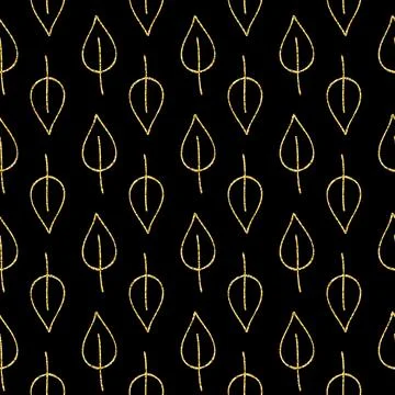 Golden deciduous tree leaf, forest seamless pattern black golden shimmer glit イラスト素材