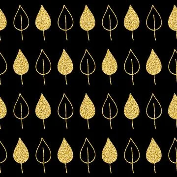 Golden deciduous tree leaf, forest seamless pattern shimmer glitter backgroun Stockillustratie