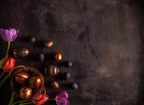 Golden decorated Easter eggs Stock Photos