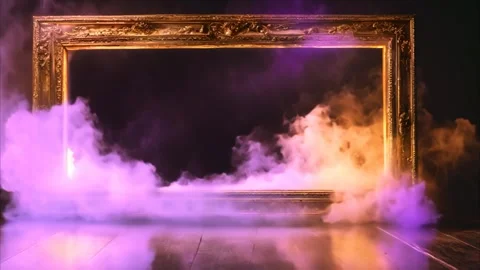 A golden decorated horizontal, rectangular frame with slowly moving colorfu.. Stock Footage 273954330