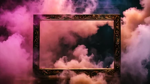 A golden decorated horizontal, rectangular frame with slowly moving smoke f.. Vídeos de archivo 273954508