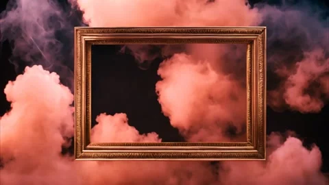 A golden decorated horizontal, rectangular frame with slowly moving colorfu.. Stock Footage 273954520