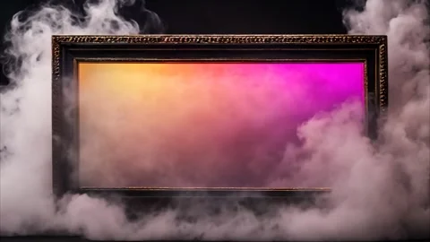 A golden decorated horizontal, rectangular frame with slowly moving smoke f.. Vídeos de archivo 273954558