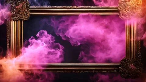 A golden decorated horizontal, rectangular frame with slowly moving colorfu.. Stock Footage 273954568