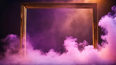 A golden decorated horizontal, rectangular frame with slowly moving smoke f.. Vídeos de archivo 273954620