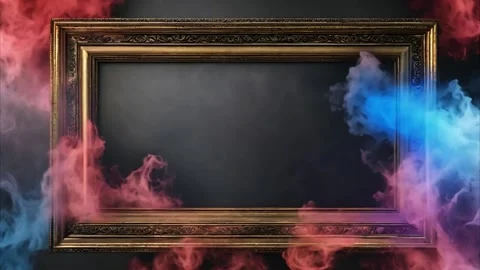 A golden decorated horizontal, rectangular frame with slowly moving colorfu.. Stock Footage 273954684