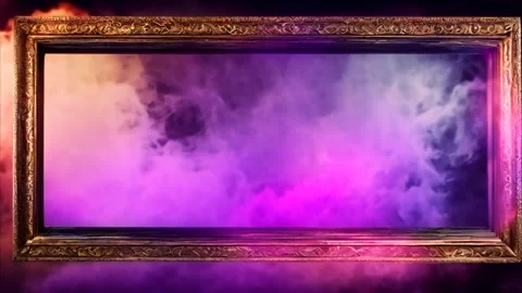 A golden decorated horizontal, rectangular frame with slowly moving colorfu.. 動画素材 273954704