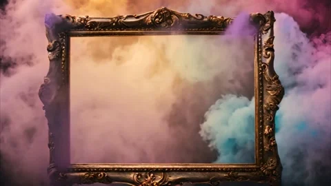 A golden decorated horizontal, rectangular frame with slowly moving colorfu.. Vídeos de archivo 273954705