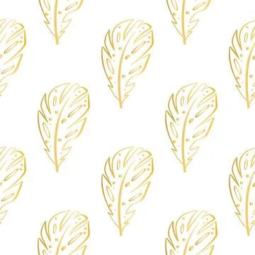 Golden decorative feathers seamless pattern vector illustration Stock Illustration
