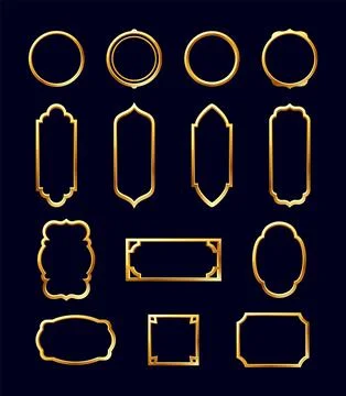 Golden decorative frames vector illustration set Stock Illustration