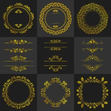 Golden Decorative frames vintage Illustrazione stock
