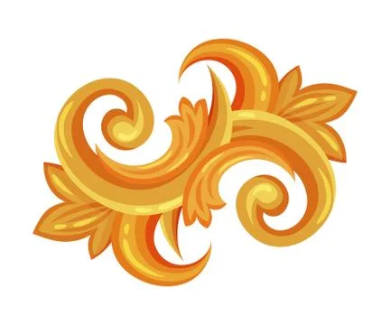 Golden Decorative Monogram or Scroll Isolated on White Background Vector Illustrazione stock