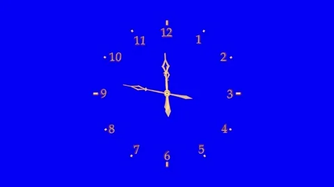 Golden dial with Arabic numerals and moving hands on electric blue screen Stock Footage 305937232