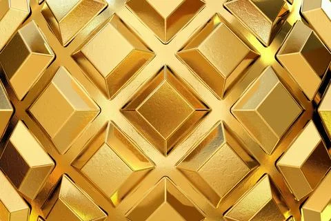 Golden diamond shapes in an embossed pattern. Luxurious, dimensional surfac.. Stock Illustration