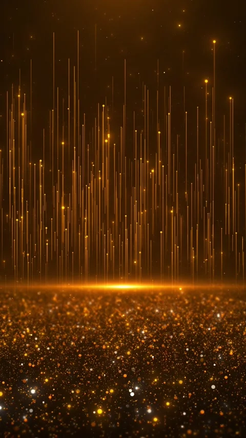 Golden digital bar background glowing columns, tiny particles, and futuristic fi Stock Footage 340418291