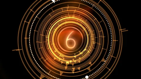Golden Digital Countdown HUD Rings Glowing Numbers Vidéo 332845281